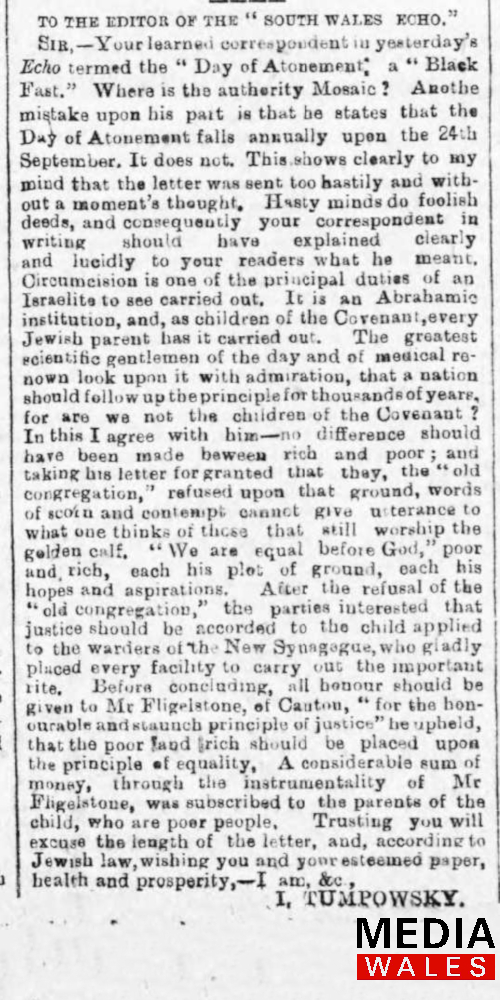 Old Newspaper clipping, 25th September 1890, 'A Complaint from a Synagogue'
